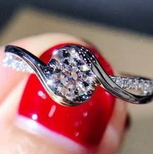 White Gold CZ Arrows Engagement Ring, Sz 6